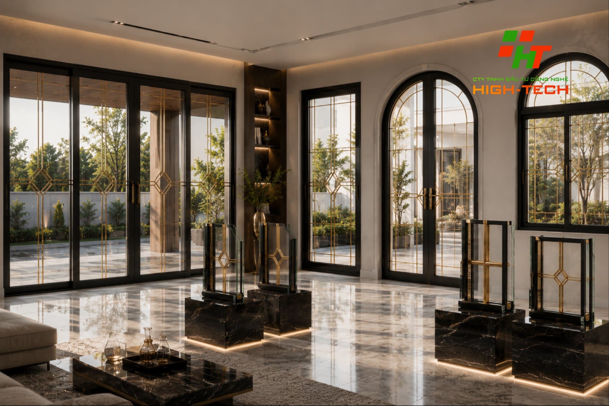 Kính hộp nan trang trí CNC cao cấp với hoa văn hiện đại